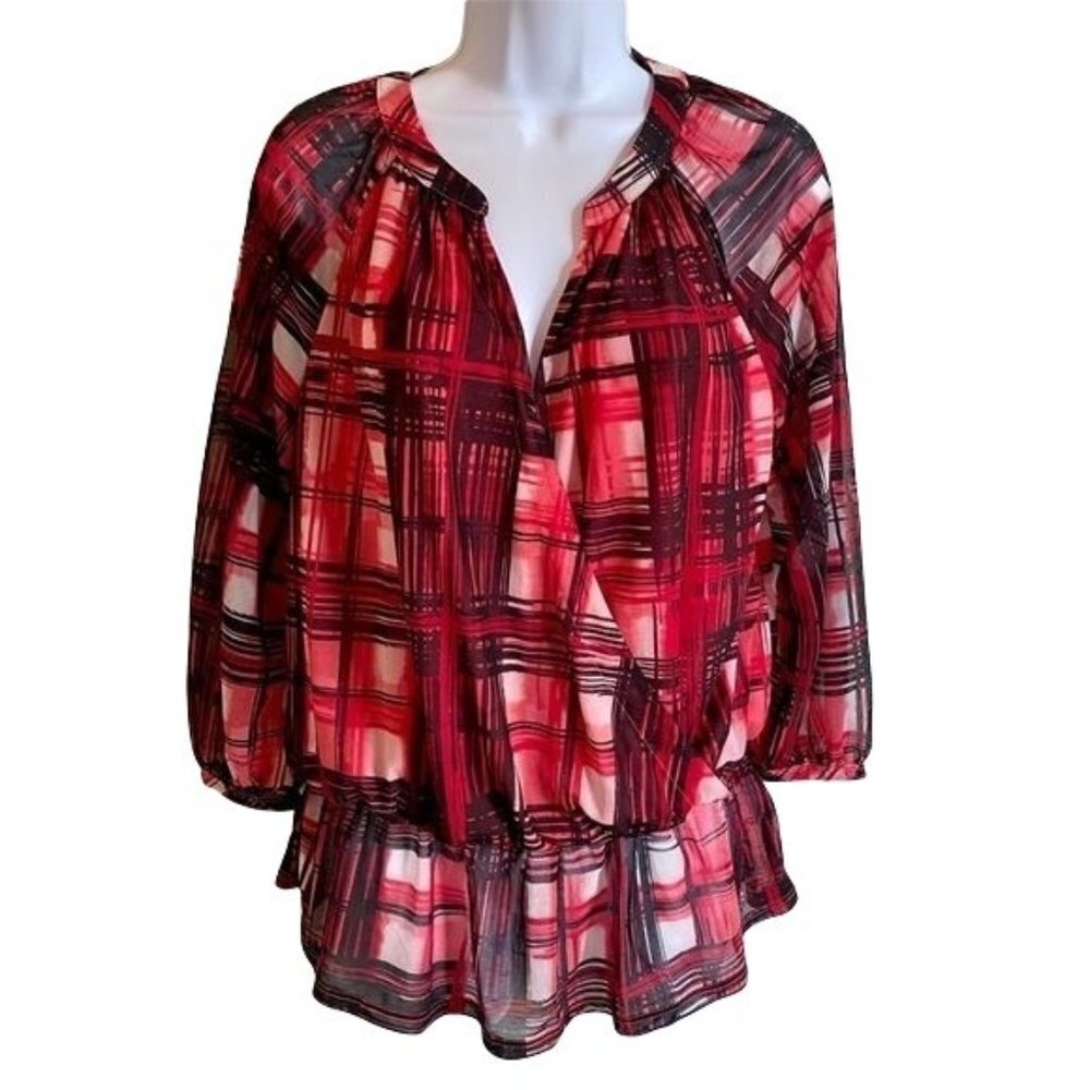 Dana Buchman Red and Black Top with Cross Over Front Small